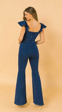 Load image into Gallery viewer, Groovy Vibes V-Notch Denim Jumpsuit
