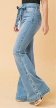Load image into Gallery viewer, Snazzy Snap High Waisted Paperbag Flare Jeans (2 colors available)