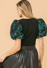 Load image into Gallery viewer, Glistening Emerald Puff Sleeve Bodysuit
