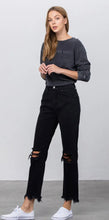 Load image into Gallery viewer, Black High Rise Straight Leg Ripped Raw Edge Jean