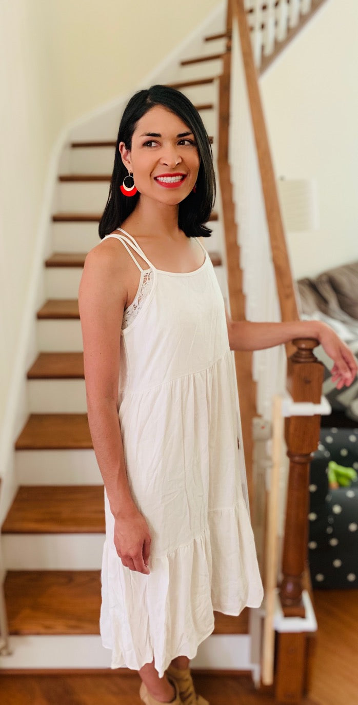 Linen Blend Tiered Dress (2 colors) M / Ivory
