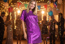 Load image into Gallery viewer, Mystical Magenta Matte Sequin Dress