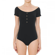 Load image into Gallery viewer, Ribbed Round Neck Short Sleeve Henley Bodysuit