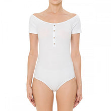 Load image into Gallery viewer, Ribbed Round Neck Short Sleeve Henley Bodysuit