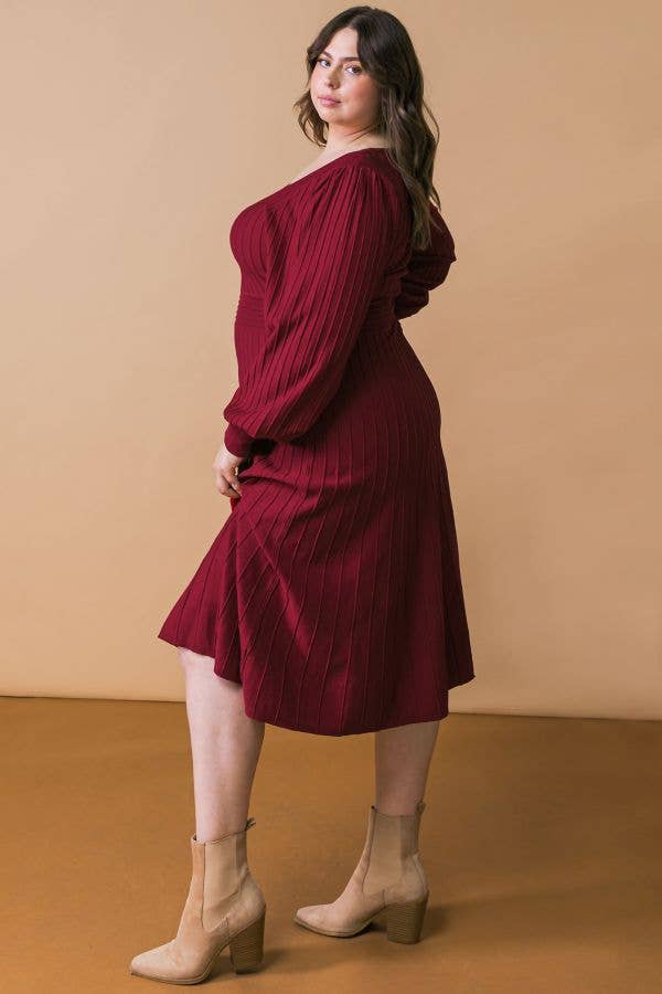 Cranberry Bliss Midi Sweater Dress (Curvy Collection) Burgundy / 2XL Cranberry Bliss Midi Sweater Dress (Curvy Collection) Burgundy / 2XL