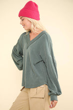 Load image into Gallery viewer, Easy Peezy Two Tone Ribbed V-Neck Oversized Knit Top (3 colors)
