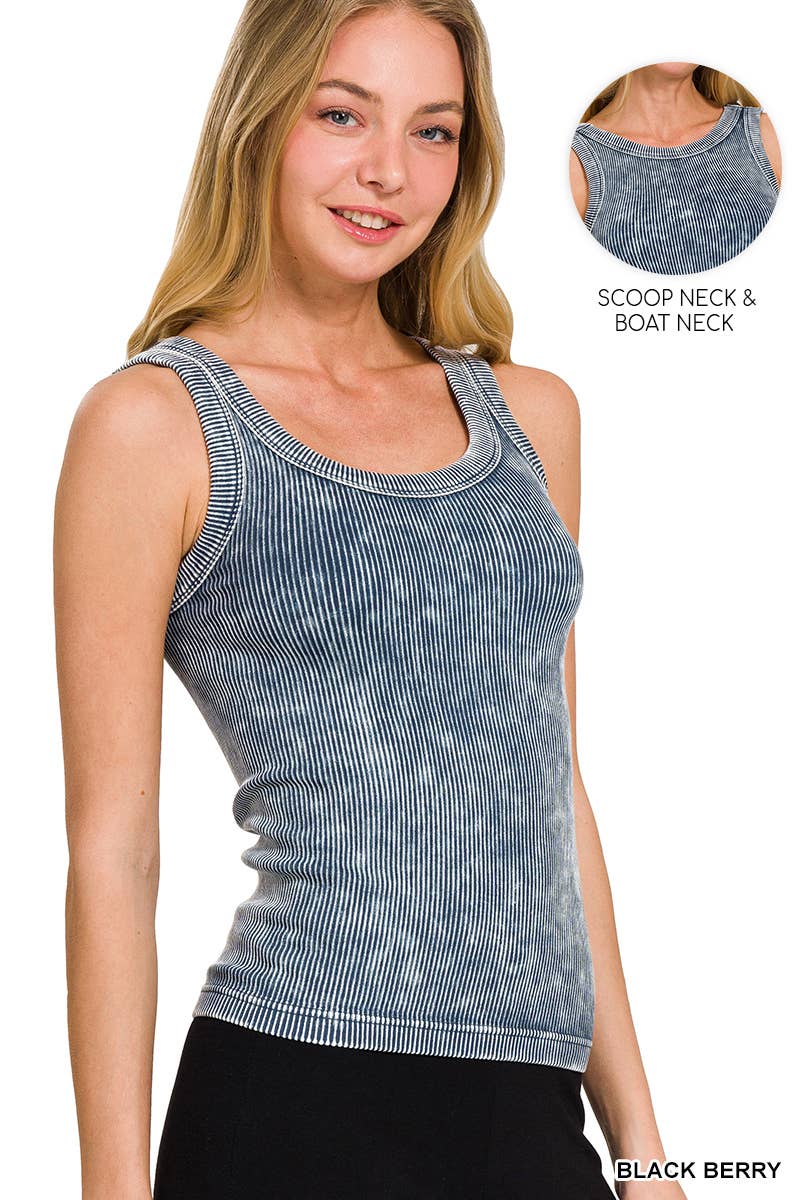 Blackberry 2-way Mineral Wash Ribbed Tank Top