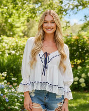 Load image into Gallery viewer, Twilight Orchard Romance Lace Trim Peasant Blouse
