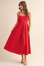 Load image into Gallery viewer, Scarlet Soirée Linen Tie-back Midi Dress
