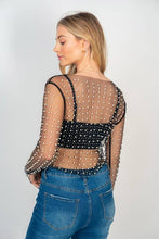 Load image into Gallery viewer, Preppy Rebel Long Sleeve Metallic Mesh Top
