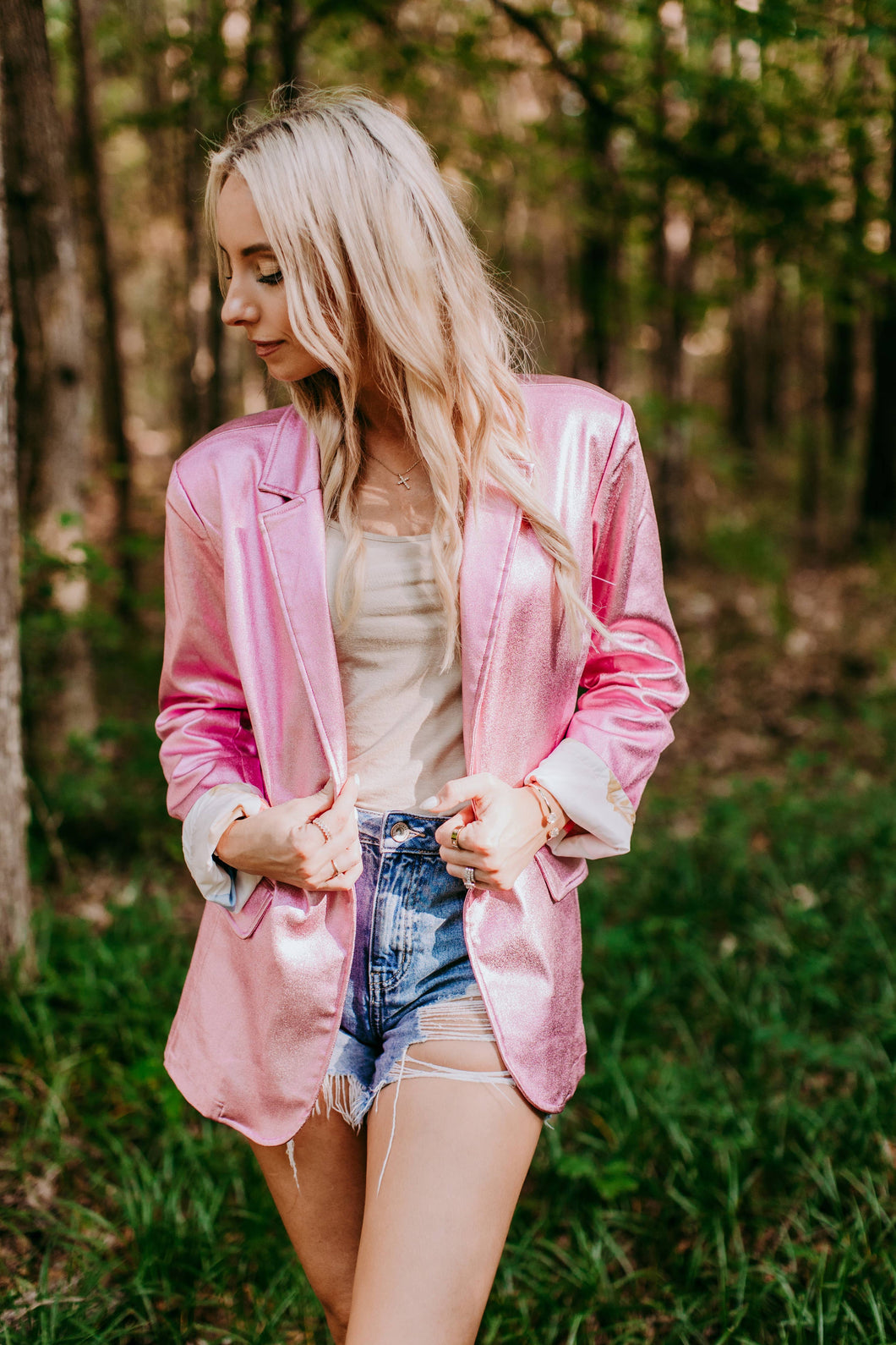 Pink Rodeo Metallic Faux Leather Blazer