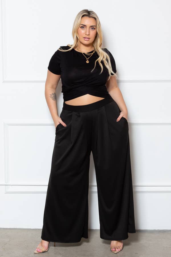 Busy Bee Ribbed Wide Leg Pants (Curvy Collection)