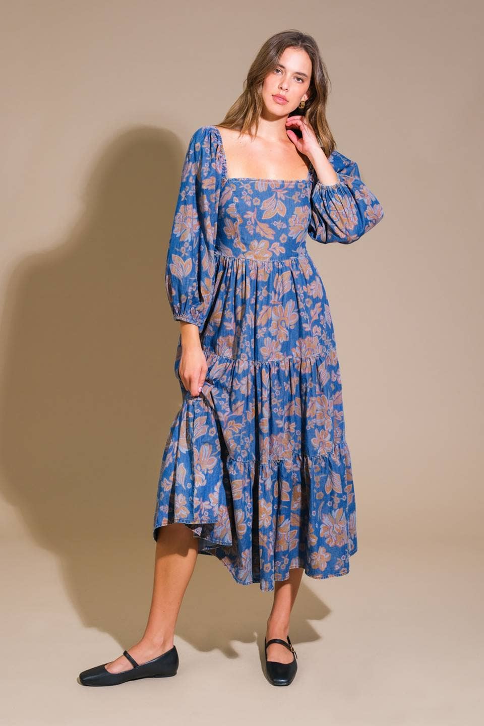 Blue Wildflowers Denim Midi Dress