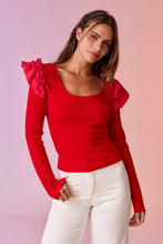 Load image into Gallery viewer, Cherry on Top Red Ribbed Ruffle Top
