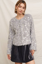 Load image into Gallery viewer, Silver Bells Feathery Glitter Sequin Sweater Cardigan
