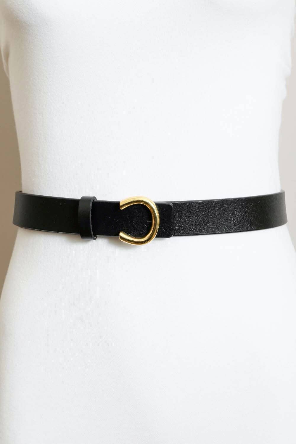 Minimalist Gold Horseshoe Belt (Black or Cognac)