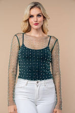 Load image into Gallery viewer, Preppy Rebel Long Sleeve Metallic Mesh Top
