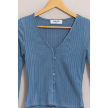 Load image into Gallery viewer, Steel Blue Super Soft Brushed Ribbed Button Front Top
