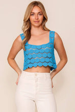 Load image into Gallery viewer, Electric Blue Square Neck Crochet Crop Top
