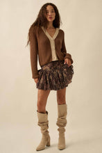 Load image into Gallery viewer, Wild Mocha Blooms Drop-Waist Lace-Up Pleated Mini Skort
