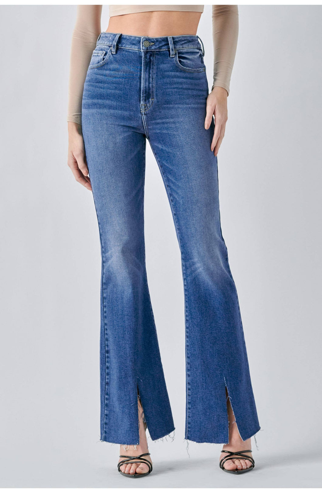 Clean Slate Front Slit Flare Jeans
