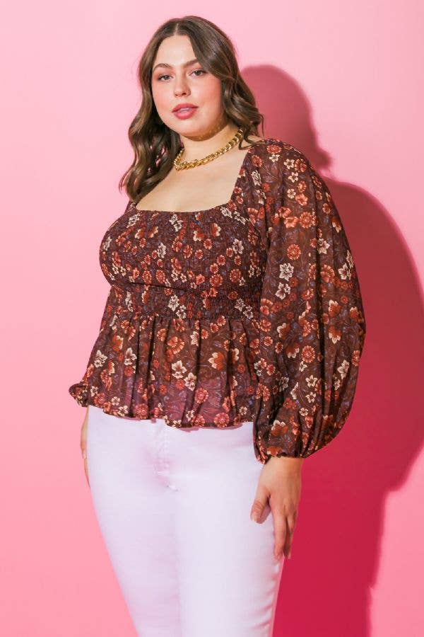 Rustic Blooms Peplum Top (Curvy Collection XL-3X)