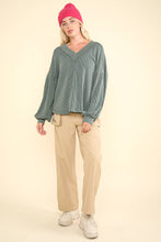 Load image into Gallery viewer, Easy Peezy Two Tone Ribbed V-Neck Oversized Knit Top (3 colors)
