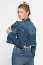 Load image into Gallery viewer, Denim Rebel Dark Wash Raw Hem Cropped Jacket
