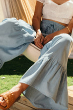 Load image into Gallery viewer, Coastal Breeze Chambray Tiered Wide Pants
