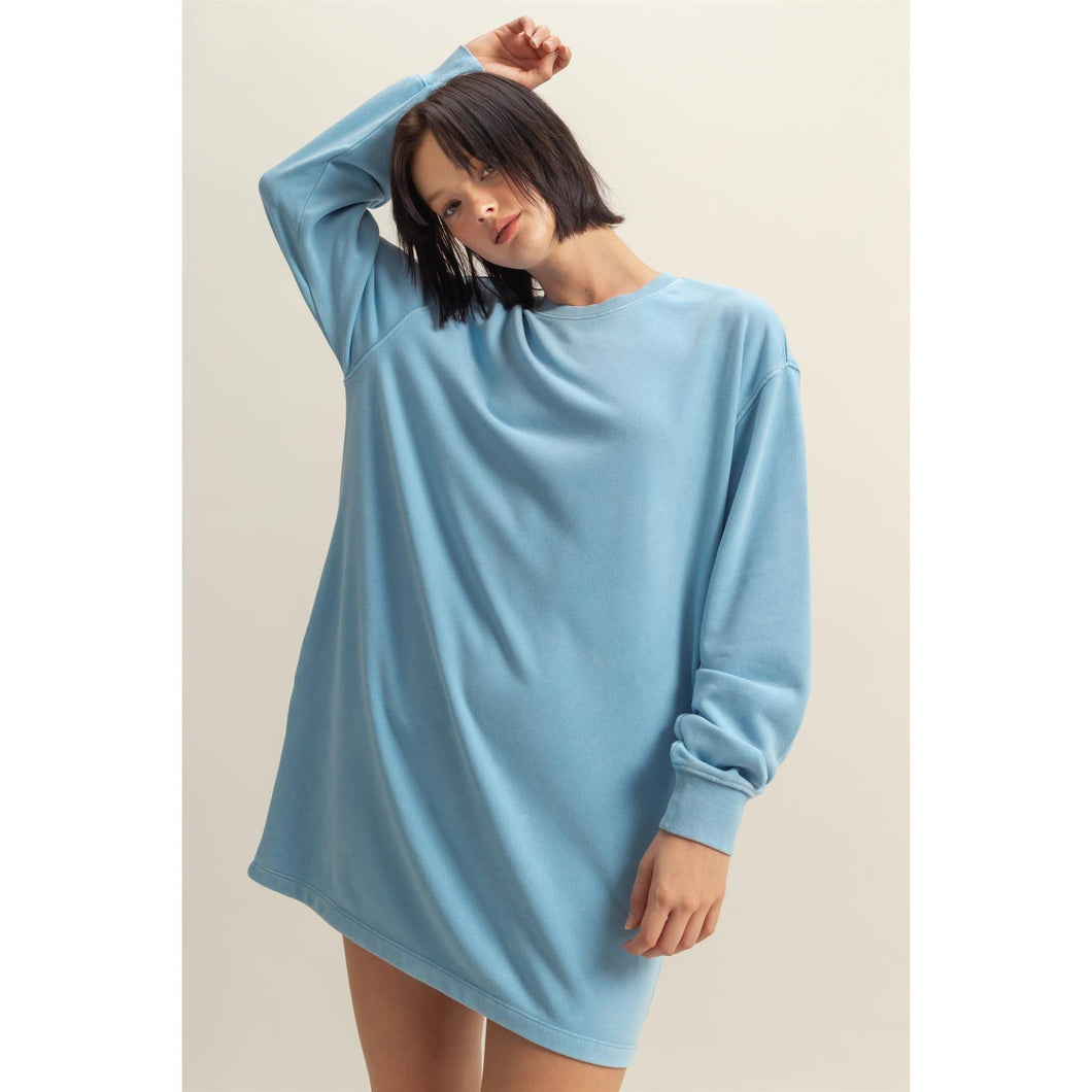 Vintage Blue Oversized Sweatshirt Mini Dress