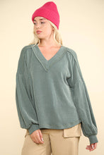 Load image into Gallery viewer, Easy Peezy Two Tone Ribbed V-Neck Oversized Knit Top (3 colors)
