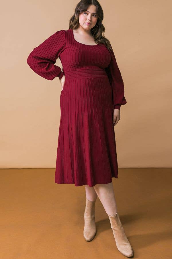 Cranberry Bliss Midi Sweater Dress (Curvy Collection) BURGUNDY / 2XL
