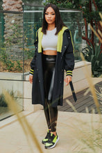 Load image into Gallery viewer, Be Bold Neon Green Contrast Hooded Trench Coat
