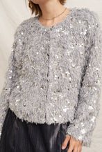 Load image into Gallery viewer, Silver Bells Feathery Glitter Sequin Sweater Cardigan
