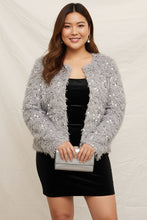 Load image into Gallery viewer, Silver Bells Feathery Glitter Sequin Sweater Cardigan
