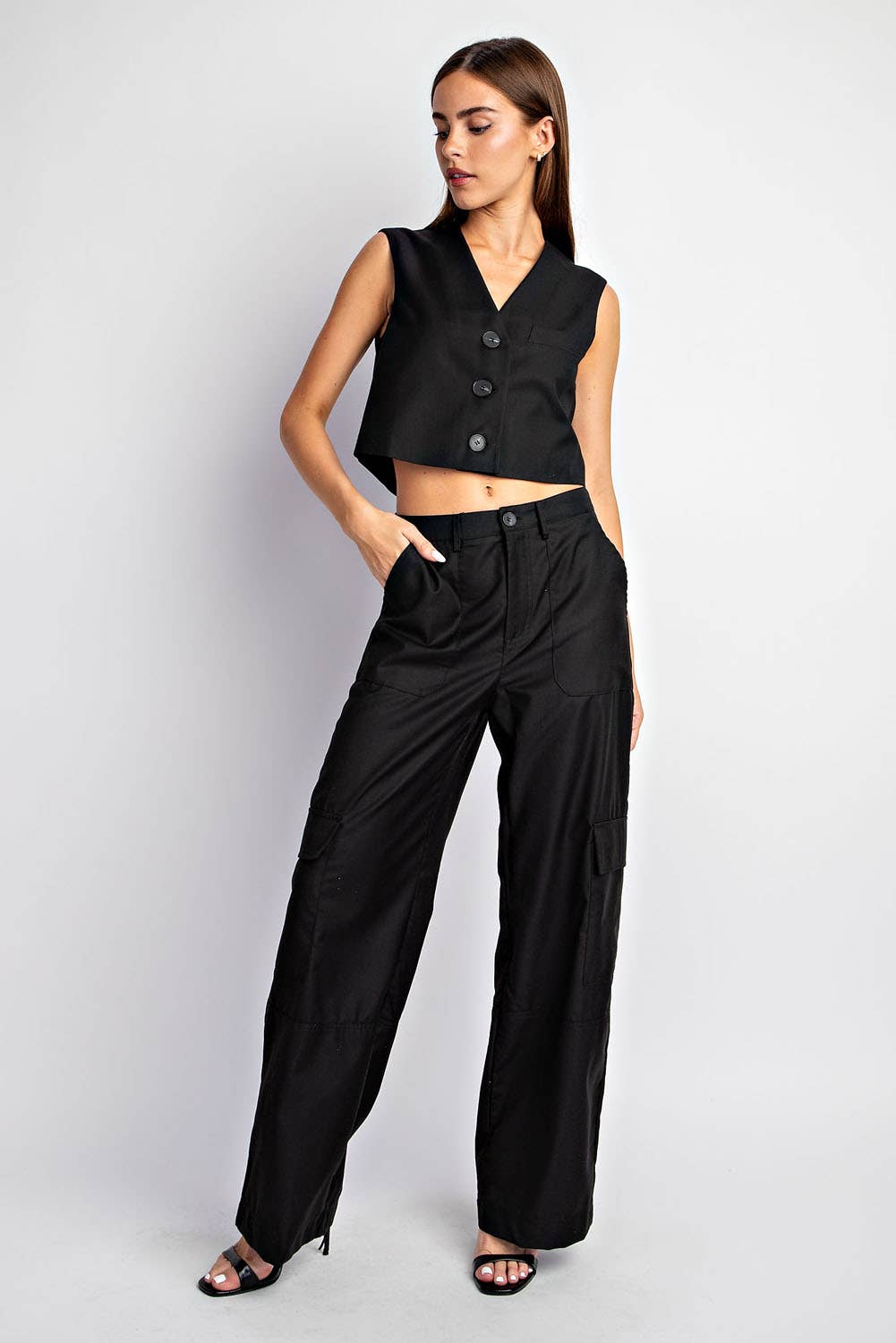 Modern Women Cropped Button Front Vest Top