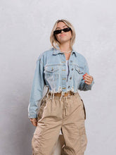 Load image into Gallery viewer, Country Rebel Ultra Crop Denim Jacket (Light Wash)
