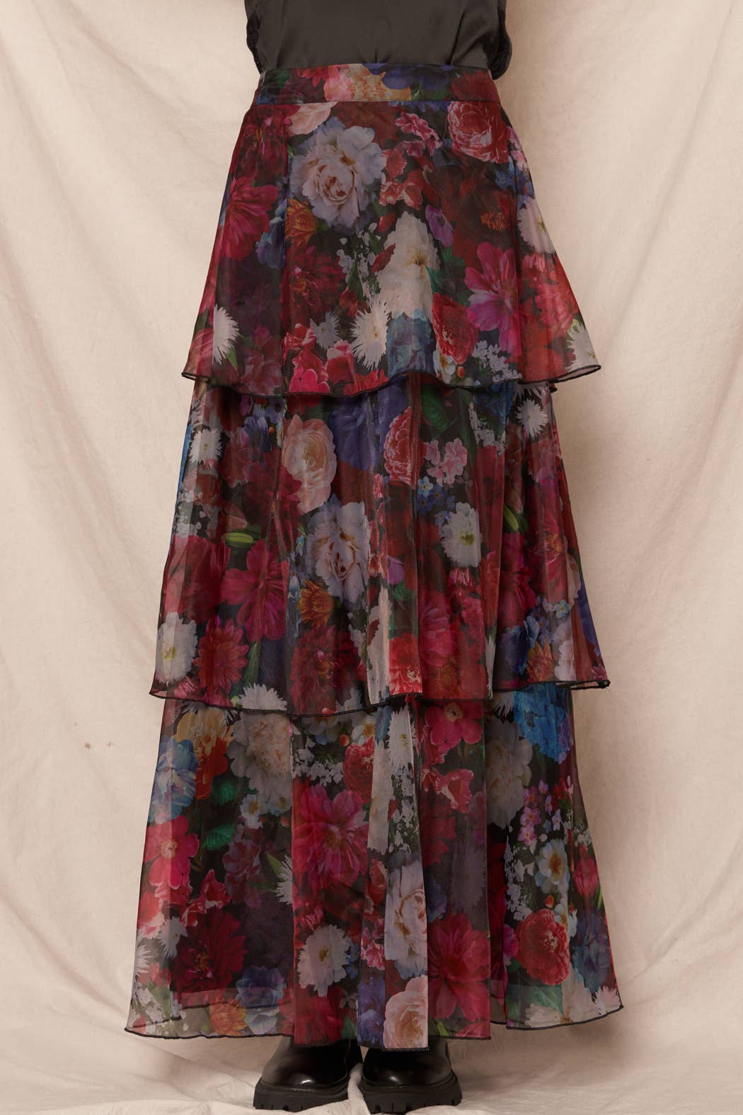 Winter Blooms Tiered Maxi Skirt