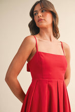 Load image into Gallery viewer, Scarlet Soirée Linen Tie-back Midi Dress
