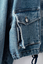 Load image into Gallery viewer, Get Elevated Drawstring Hem Stand Collar Denim Crop Jacket

