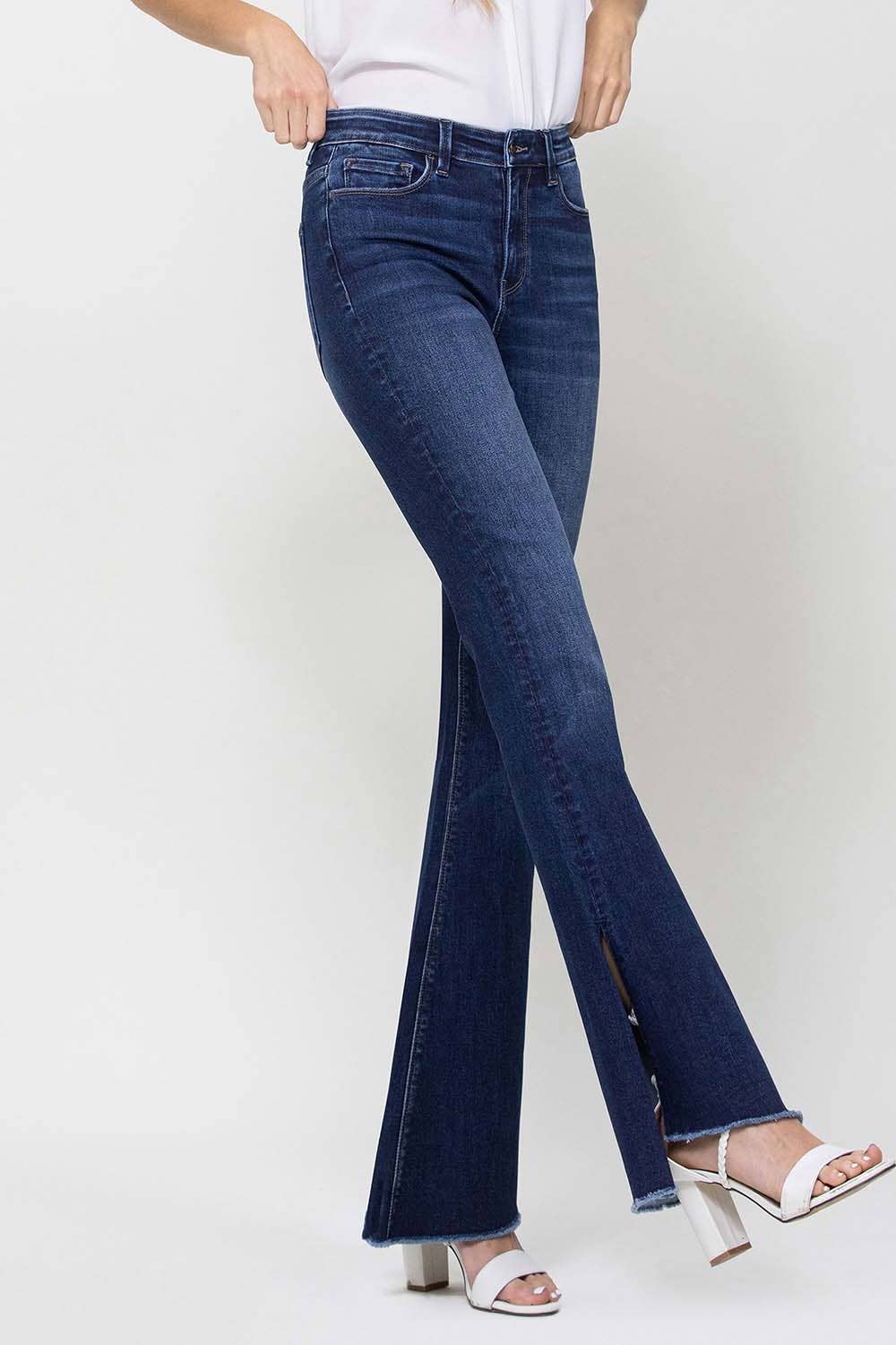 Rolling in the Blues High Rise Side Slit Flare Jean