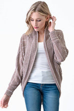 Load image into Gallery viewer, Mocha Latte Lightweight Striped Scoop Long Sleeve Cardigan
