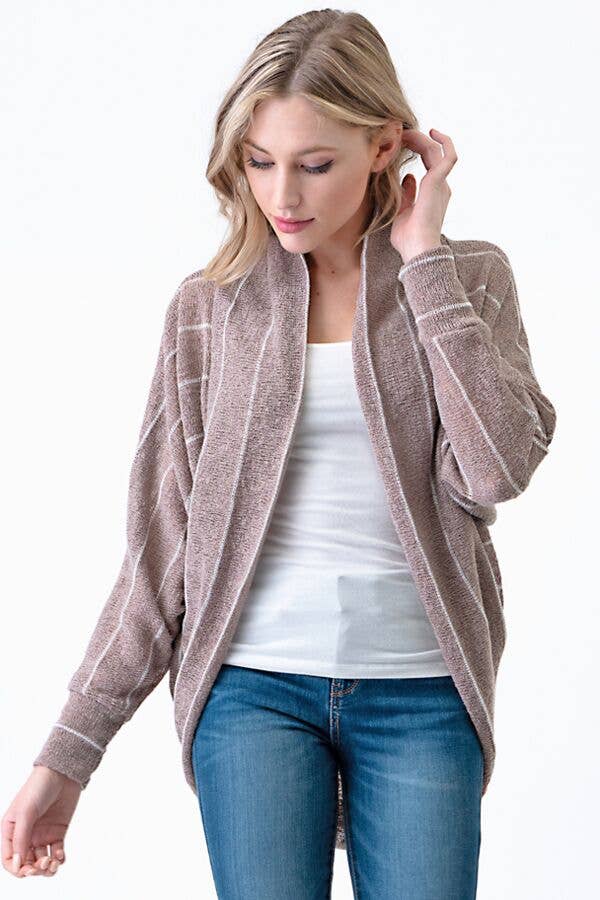 Mocha Latte Lightweight Striped Scoop Long Sleeve Cardigan
