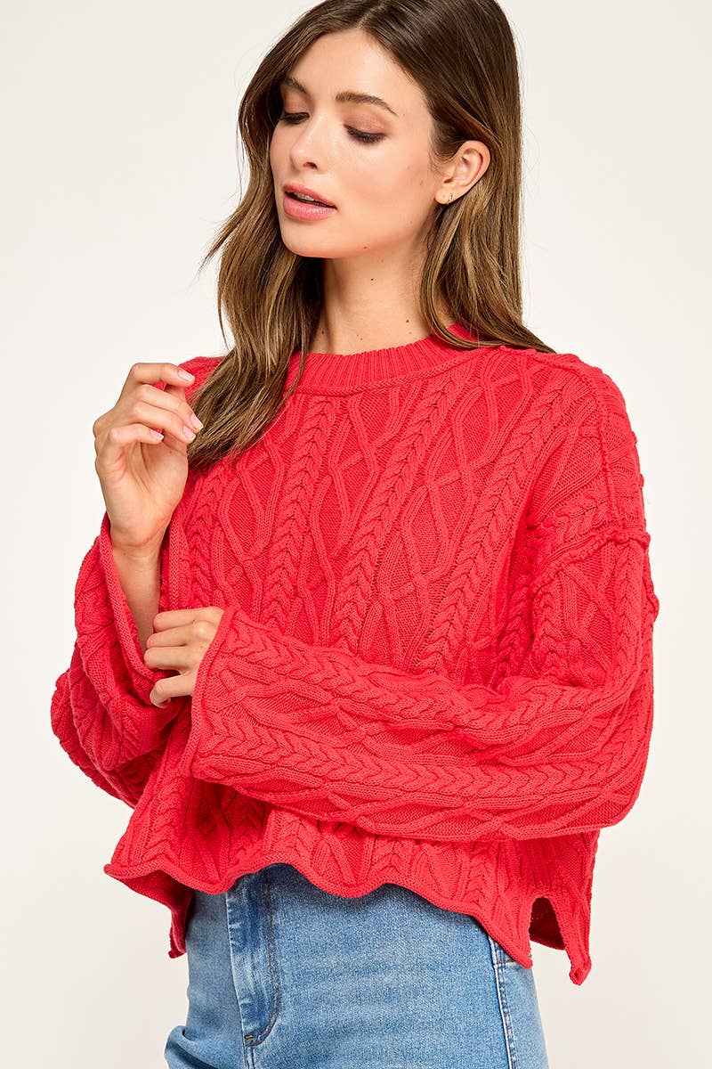 Holly Jolly Holiday Season Cable Knit Crop Sweater
