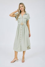 Load image into Gallery viewer, Sage Safari Button Down Midi Dress
