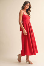 Load image into Gallery viewer, Scarlet Soirée Linen Tie-back Midi Dress
