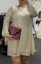 Load image into Gallery viewer, Champagne All Night Sequin Tunic Dress
