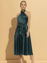 Load image into Gallery viewer, Enchanted in Emerald Halter Midi Dress
