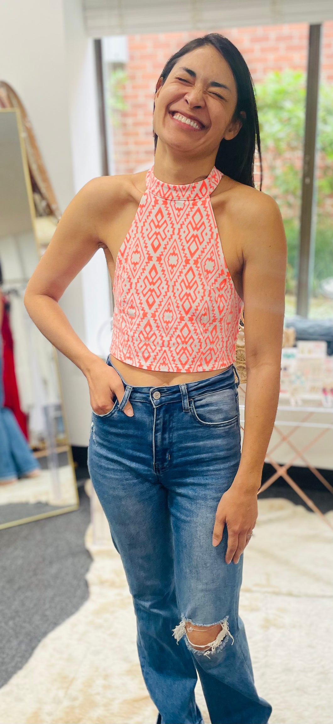 Dainty Daisies Neon Tribal Halter Crop Top