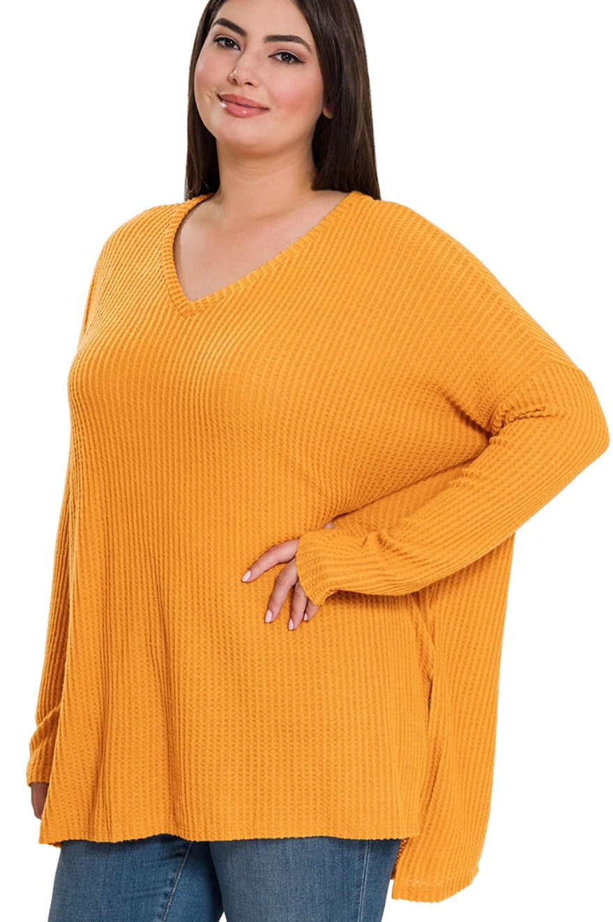 Golden Leaves Thermal Waffle Tunic (Curvy Collection)